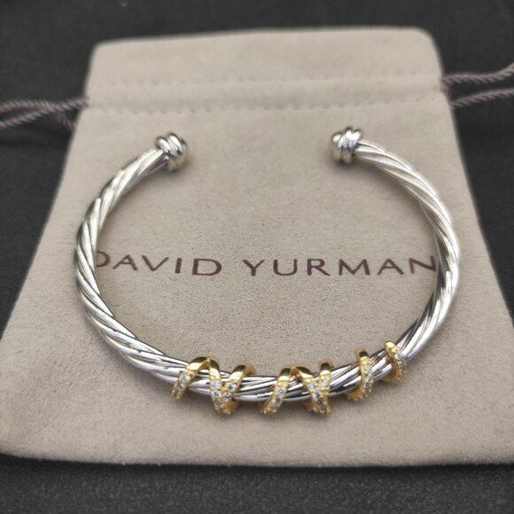 Diamond Sterling Silver Gold Plated Wrap Round Bracelet 4mm - Picture 1 of 7